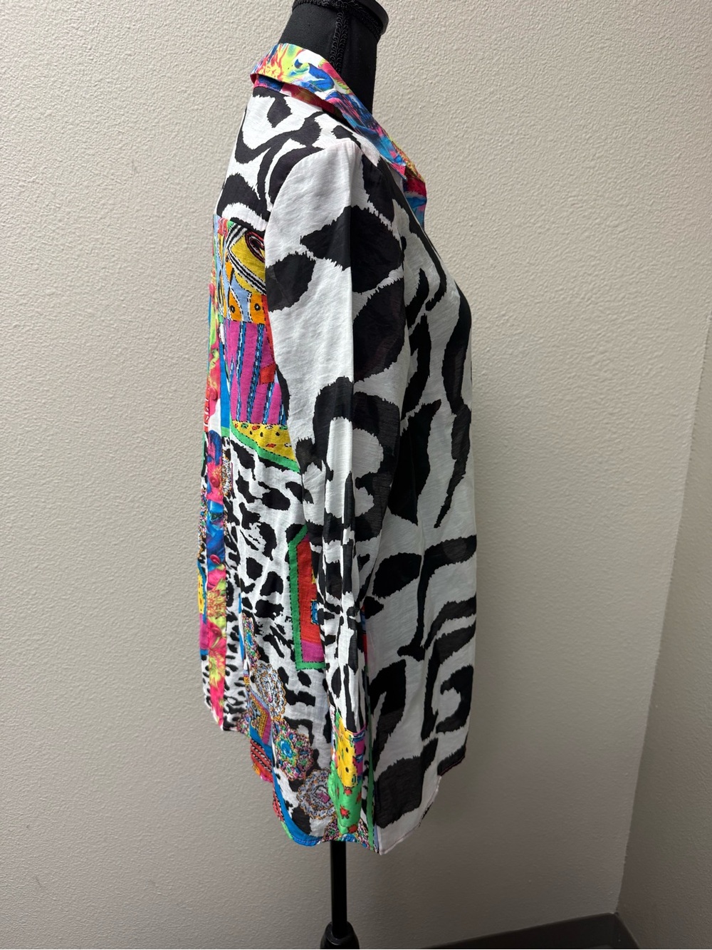 Pleats Collection Patchwork Shirt Small Colorful Abstract Zebra Button Top - Picture 7 of 10
